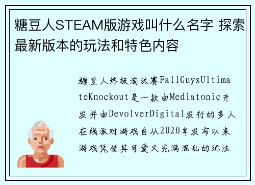 糖豆人STEAM版游戏叫什么名字 探索最新版本的玩法和特色内容